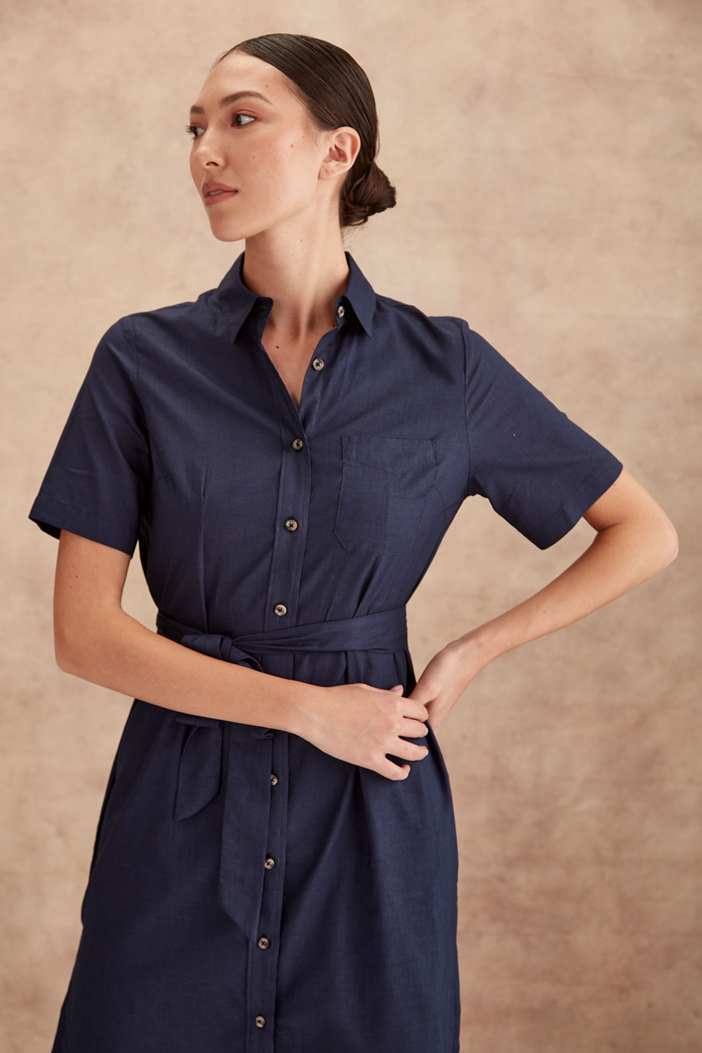 Linen Navy Shirt Dress