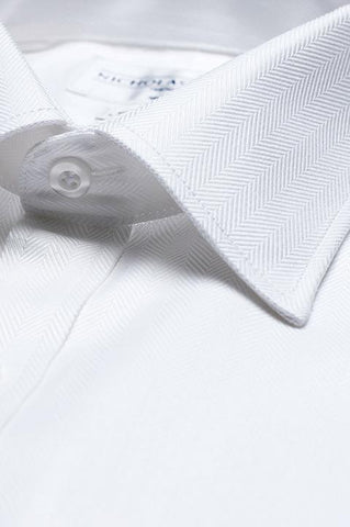 Collar of Herringbone Super Slim White Single Cuff 