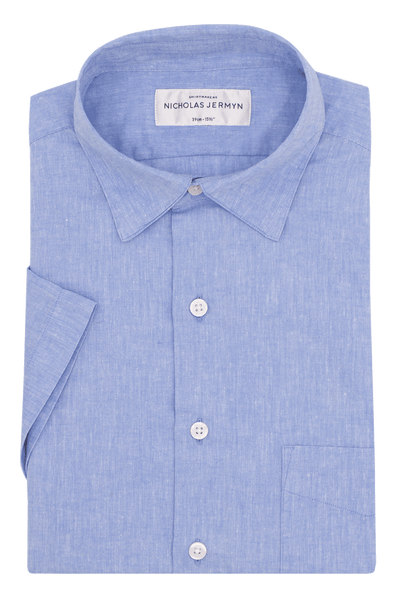 Ryder Linen Blue - Short Sleeved - Super Slim