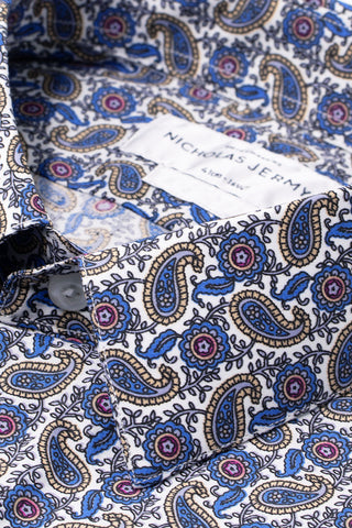 Albans Paisley Blue - Slim Fit - Single Cuff