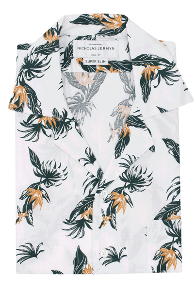 Leaf Print - Short Sleeved - Slim Fit