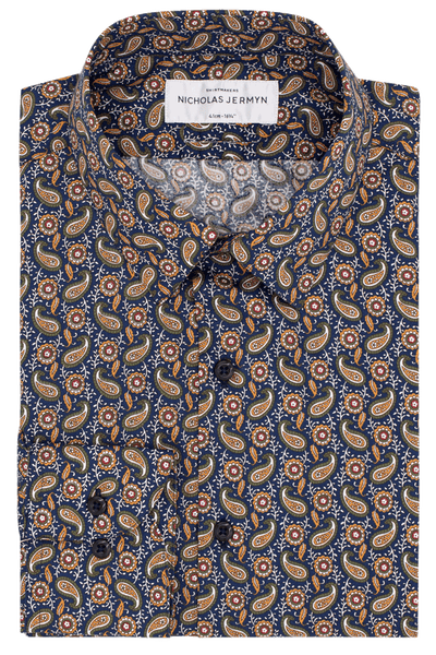 Albans Paisley Navy - Super Slim