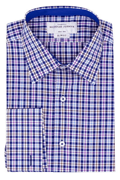 Mackelvie Check Indigo - Slim Fit - Double Cuff