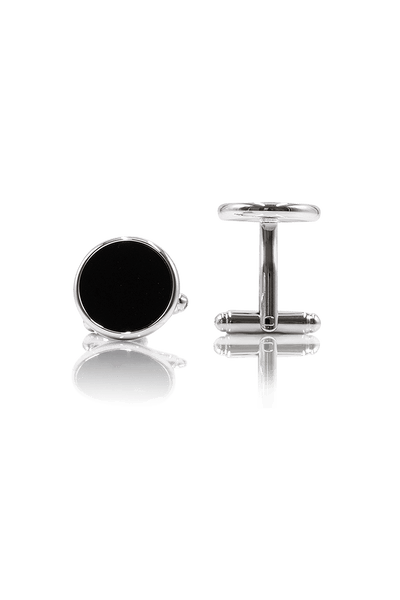 Round Ebony Cufflinks - Silver