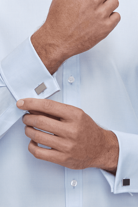 Cuffs of Fine Houndstooth Super-Slim Double Cuff Men's Business Shirt