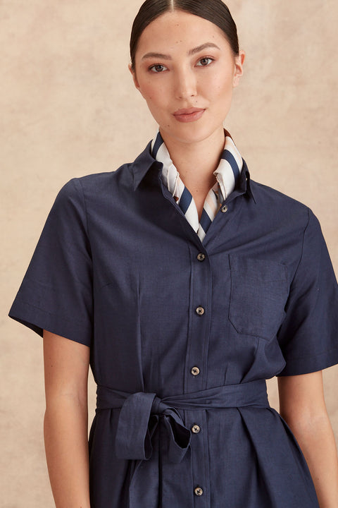 Linen Navy Shirt Dress