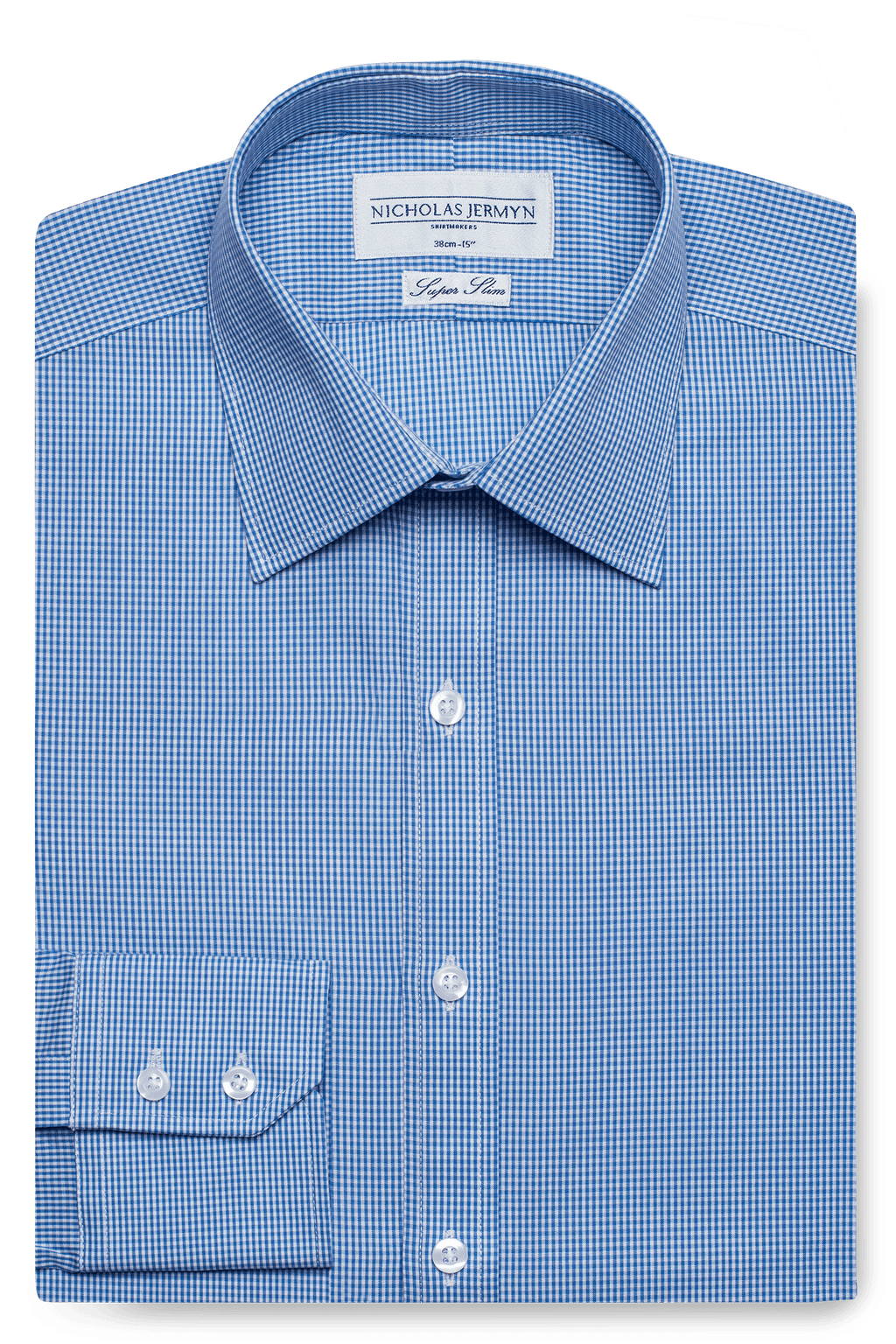 Gingham Super Slim Blue Single Cuff Men's Business Shirt